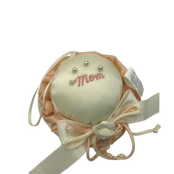 Vintage 80s Porcelain Girl Baby Doll 1987 Enesco Peach Mom Pin Cushion Stand - Picture 2 of 9